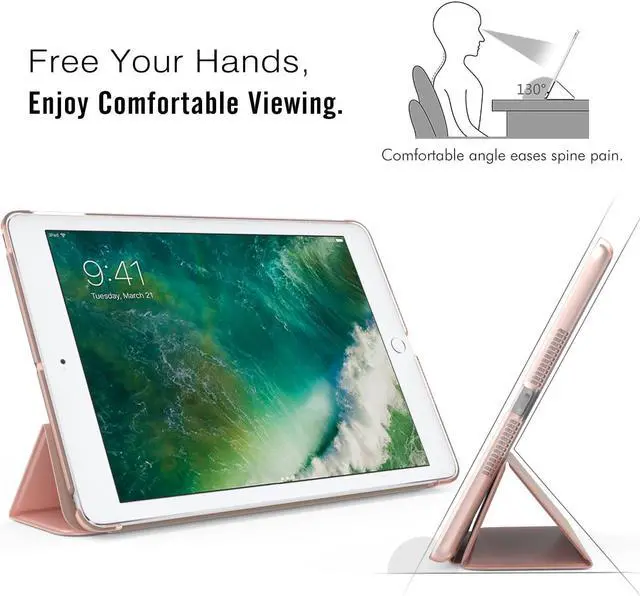 Alt view image 6 of 7 - Case Fit 2018/2017 iPad 9.7 5th / 6th Generation - Slim Lightweight Smart Shell Stand Cover with Translucent Frosted Back Protector Fit  iPad 9.7 Inch 2018/2017 Rose Gold(Auto Wake/Sleep)