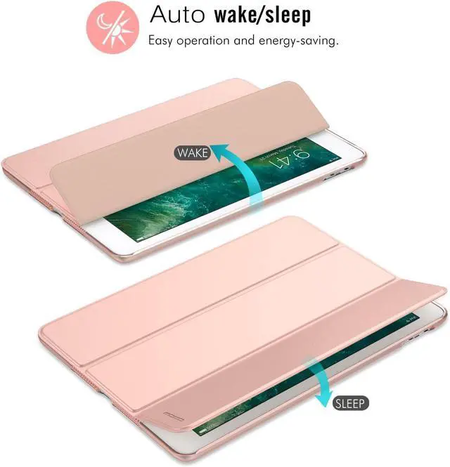 Alt view image 7 of 7 - Case Fit 2018/2017 iPad 9.7 5th / 6th Generation - Slim Lightweight Smart Shell Stand Cover with Translucent Frosted Back Protector Fit  iPad 9.7 Inch 2018/2017 Rose Gold(Auto Wake/Sleep)