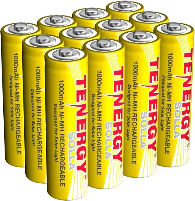 Main image of Tenergy Solla Rechargeable NiMH AA Battery, 1000mAh Solar Batteries for Solar Garden Lights, Anti-Leak, Outdoor Durability, 5+ Years Performance, 12 Pack, UL Certified