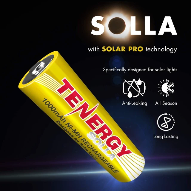 Alt view image 2 of 7 - Tenergy Solla Rechargeable NiMH AA Battery, 1000mAh Solar Batteries for Solar Garden Lights, Anti-Leak, Outdoor Durability, 5+ Years Performance, 12 Pack, UL Certified