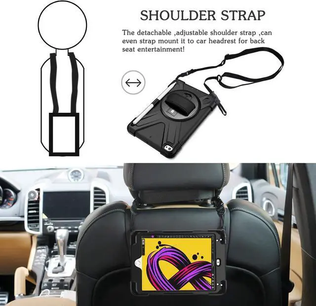 Alt view image 4 of 7 - iPad Mini 5 Case,iPad Mini 4 Case, Heavy Duty Shockproof Protective Rugged Case with Pencil Holder,Hand Strap,Kickstand, Shoulder Strap for iPad Mini 5th/4th Generation 7.9 Inch for Kids-Black