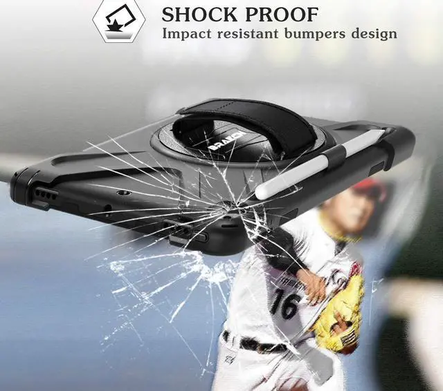 Alt view image 6 of 7 - iPad Air 3 10.5 Case 2019,iPad Pro 10.5 Case 2017- Heavy Duty Shockproof Case Cover with Pencil Holder,Rotating Stand/Hand Strap,Carrying Shoulder Strap Fit iPad Air 3rd Gen case 10.5 -Black