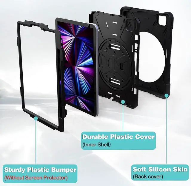 Alt view image 6 of 7 - BONAEVER For iPad Pro 11 Inch Case 2021 2020 2018 Shockproof Cover with H /Shoulder Strap for iPad Pro 11" 3rd 2nd 1 Stand Generation