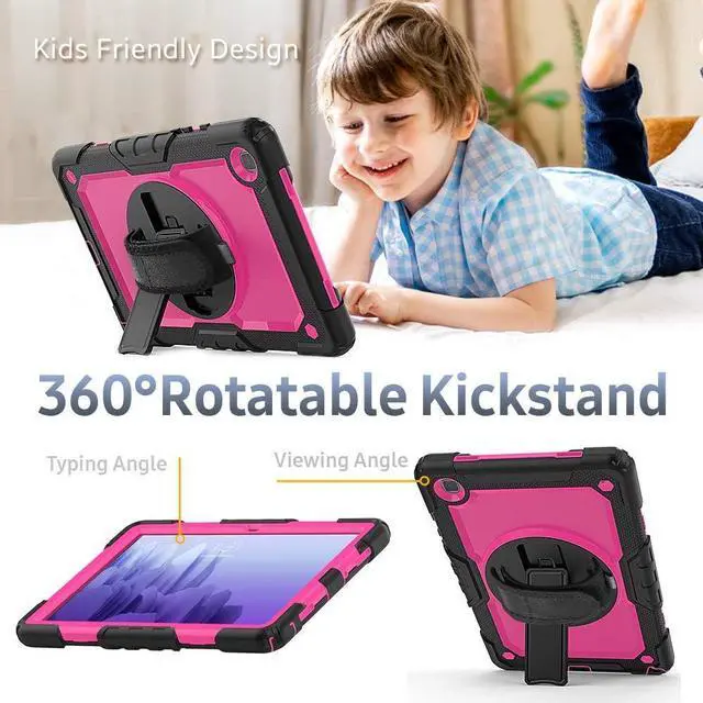 Alt view image 3 of 6 - Galaxy Tab A7 10.4 Case 2020 with Screen Protector Pen Holder |  3 Layer Hard Rugged Shockproof Protective Cover W/Kickstand Hand Strap for Samsung Galaxy A7 SM-T505/SM-T500/SM-T507 | Rose