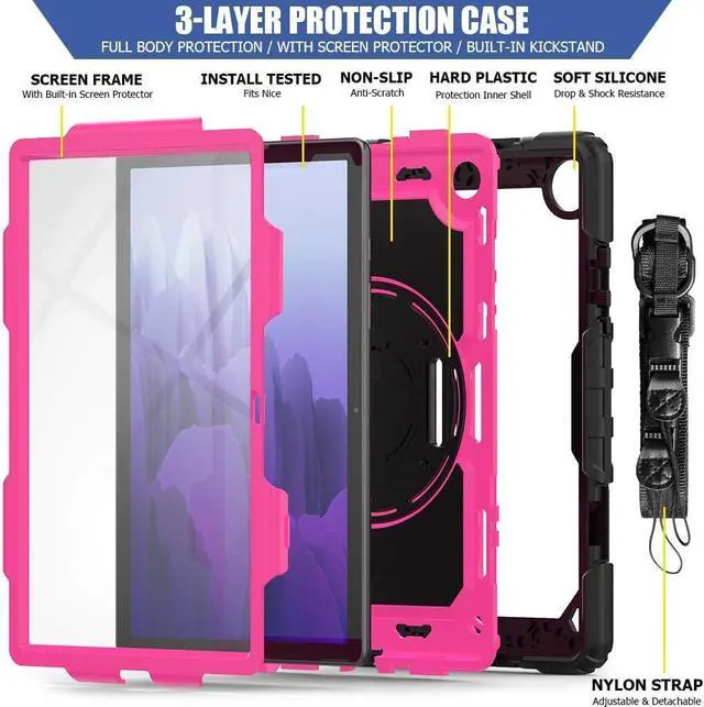Alt view image 6 of 6 - Galaxy Tab A7 10.4 Case 2020 with Screen Protector Pen Holder |  3 Layer Hard Rugged Shockproof Protective Cover W/Kickstand Hand Strap for Samsung Galaxy A7 SM-T505/SM-T500/SM-T507 | Rose