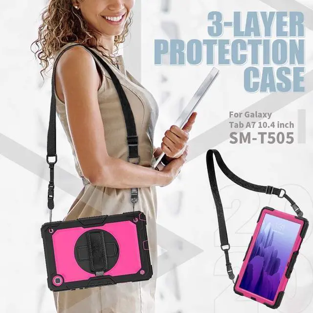 Alt view image 5 of 6 - Galaxy Tab A7 10.4 Case 2020 with Screen Protector Pen Holder |  3 Layer Hard Rugged Shockproof Protective Cover W/Kickstand Hand Strap for Samsung Galaxy A7 SM-T505/SM-T500/SM-T507 | Rose