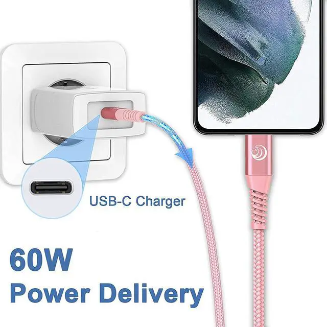 Alt view image 3 of 7 - USB C to USB C Cable, 2Pack 60W Type C to Type C Cable, USB C Cable 6ft USBC to USBC Fast Charging Cable for MacBook Air/Pro, iPad Pro 2020/2018, iPad Air 4, Samsung Galaxy S21/S20/Note20, etc-Pink