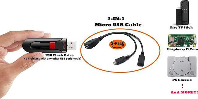 Alt view image 2 of 7 - 2-in-1 Micro USB to USB Adapter (OTG Cable + Power Cable) for Fire Stick PlayStation Classic and More - 2 Pack