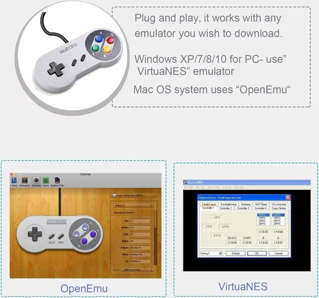 Alt view image 3 of 7 - 2X Classic SNES USB Controller for Retro Gamings, kiwitatá Super NES Wired USB Joypad Game Controller for Windows PC Mac Raspberry Pi