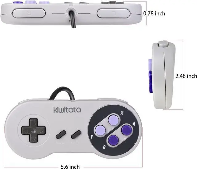 Alt view image 6 of 7 - 2X Classic SNES USB Controller for Retro Gamings, kiwitatá Super NES Wired USB Joypad Game Controller for Windows PC Mac Raspberry Pi
