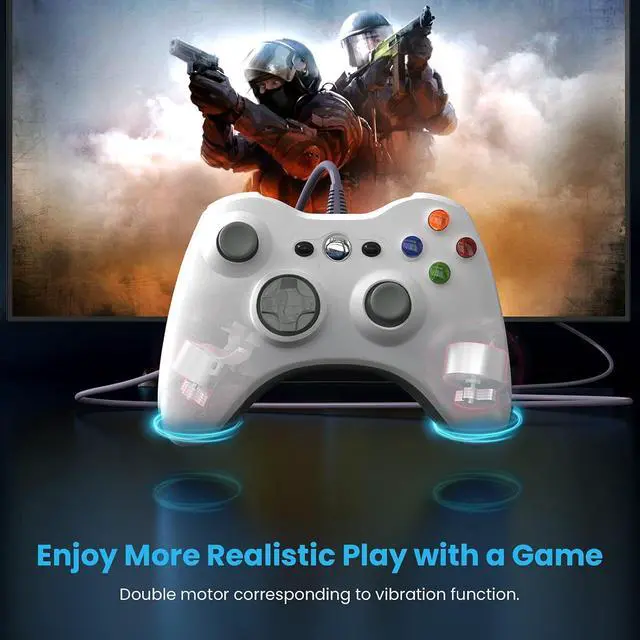 Alt view image 6 of 7 - YAEYE PC Wired Controller, Game Controller for Xbox 360 with Dual-Vibration Turbo Compatible with Xbox 360/360 Slim and PC Windows 7,8,10,11(White)
