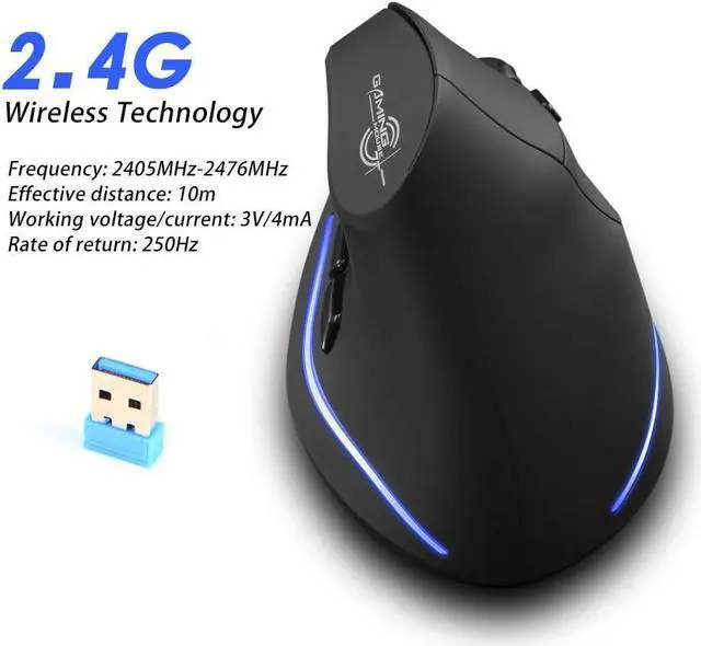 Alt view image 6 of 7 - Zeerkeer Wireless Vertical Gaming Mouse 2.4G USB Rechargeable Ergonomic Vertical Mouse with 3 Adjustable DPI(1000/1600 /2400) and 6 Buttons for PC, Desktop, Laptop