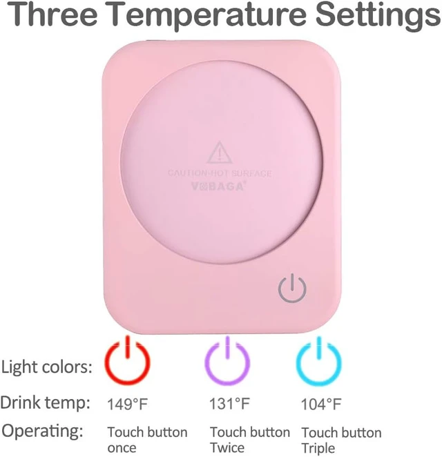 Alt view image 4 of 7 - Coffee Mug Warmer, VOBAGA 4 Hours Auto Shut-Off Coffee Warmer Plate for Office Home Desk Use with 3 Temperature Settings, Electric Cup Warmer for Cocoa,Tea, Milk, Water, Pink (No Cup)