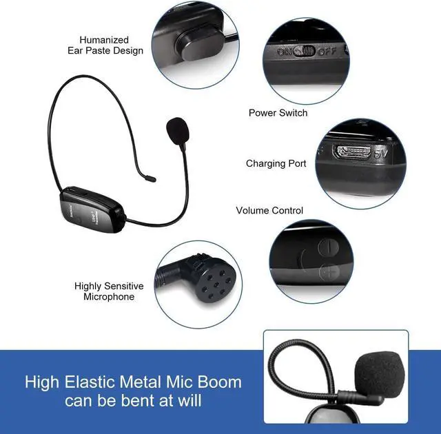 Alt view image 3 of 7 - XIAOKOA UHF12 Wireless Microphone Headset, 160ft Range, Dual Micro USB Charging, Suitable for Teaching, Stage Performers, Fitness Instructors