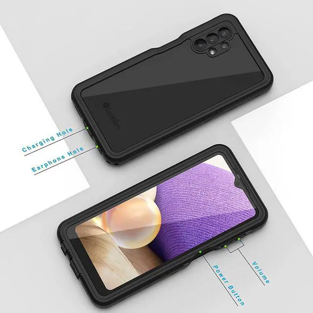 Alt view image 6 of 7 - for  Galaxy A32 5G Phone Case IP68 Waterproof Dustproof Case Built-in Screen Protector Heavy Duty Full Body Protective Phone Case for Galaxy A32 5G Black/Clear