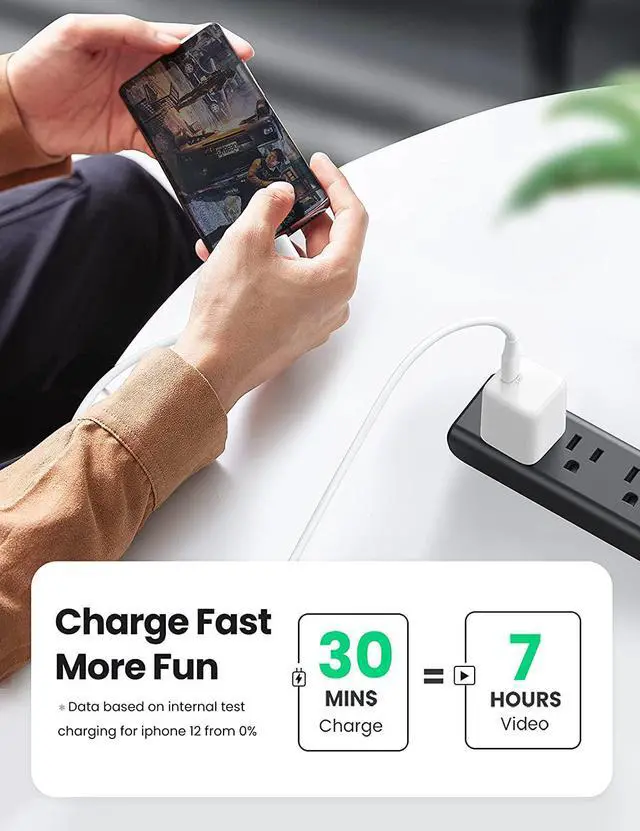 Alt view image 3 of 6 - UGREEN Mini 20W USB C Charger - PD Fast Charger Block USB-C Power Adapter Compatible for iPhone 13/13 Mini/13 Pro/13 Pro Max/12/11, Galaxy, Pixel 4/3, iPad Mini/Pro, Airpods Pro, and More