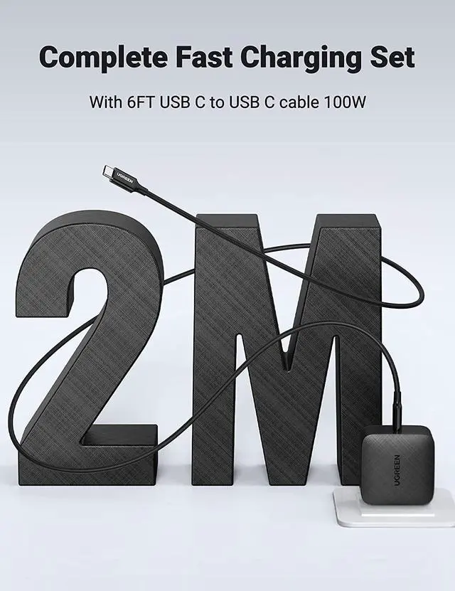 Alt view image 3 of 7 - UGREEN 65W USB C Fast Charger - GaN Charger with 6FT USB C to USB C Cable 100W Fast Charge Compatible for MacBook Pro/Air, XPS 13, iPad Mini 6, iPad Pro, Galaxy S21 S20, Pixel, iPhone 13/12 Pro Max