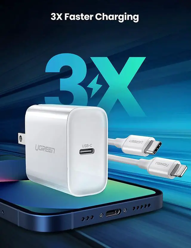 Alt view image 2 of 7 - UGREEN 18W USB C PD Fast Charger with USB C to Lightning Cable MFi Certified iPhone Charging Cable 3FT Compatible for iPhone 13/13 Mini/13 Pro/13 Pro Max/12, iPad, AirPods Pro, Galaxy S20/Note20