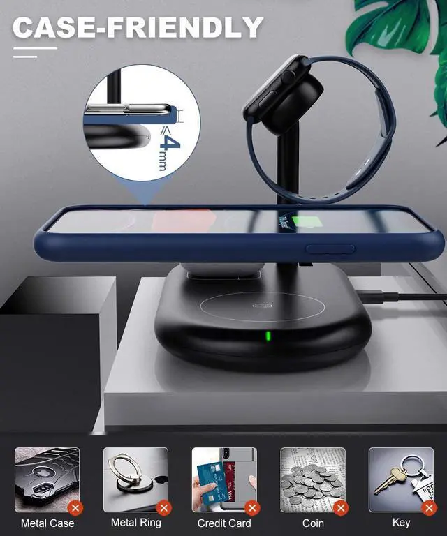 Alt view image 4 of 7 - 3 in 1 Wireless Charger Qi Fast Charging Station Dock Stand fit iPhone 13/12 Pro Max 12mini/11/11Pro/SE/X/XR/8, iWatch 6/5/4/3/2, Airpods Pro/2/1, Samsung Buds with Adapter