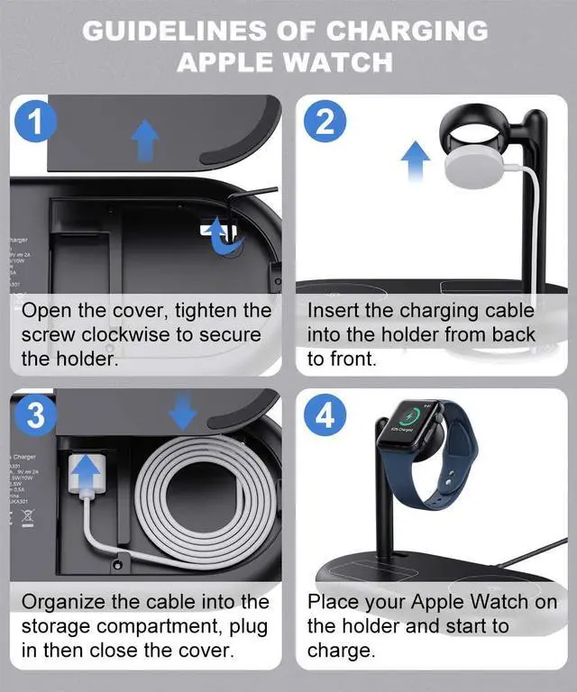 Alt view image 6 of 7 - 3 in 1 Wireless Charger Qi Fast Charging Station Dock Stand fit iPhone 13/12 Pro Max 12mini/11/11Pro/SE/X/XR/8, iWatch 6/5/4/3/2, Airpods Pro/2/1, Samsung Buds with Adapter