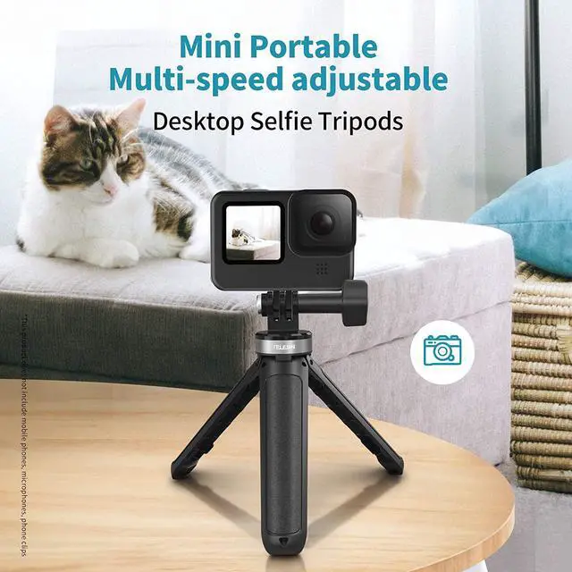 Alt view image 2 of 7 - TELESIN Mini Desktop Extendable Selfie Stick Tripod for GoPro Max Hero 10 9 8 7 6 5 DJI Osmo Action Pocket Insta 360 One R One X2 Go 2, Compact Size Portable Adjustable Camera Tripod Stand