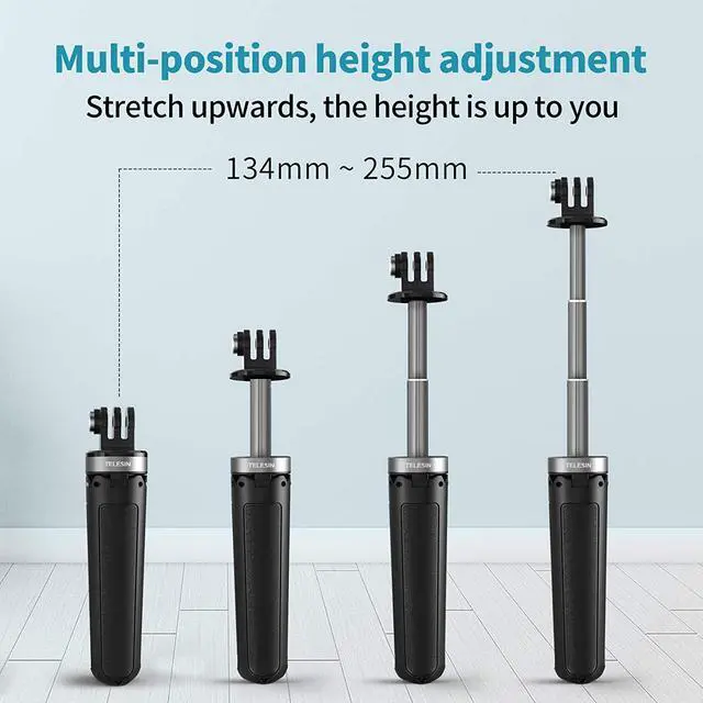 Alt view image 3 of 7 - TELESIN Mini Desktop Extendable Selfie Stick Tripod for GoPro Max Hero 10 9 8 7 6 5 DJI Osmo Action Pocket Insta 360 One R One X2 Go 2, Compact Size Portable Adjustable Camera Tripod Stand