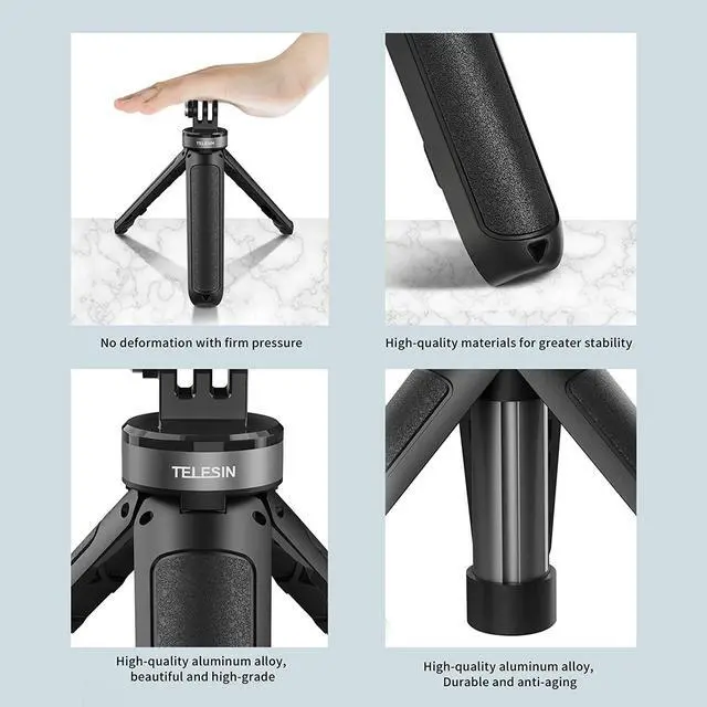 Alt view image 6 of 7 - TELESIN Mini Desktop Extendable Selfie Stick Tripod for GoPro Max Hero 10 9 8 7 6 5 DJI Osmo Action Pocket Insta 360 One R One X2 Go 2, Compact Size Portable Adjustable Camera Tripod Stand