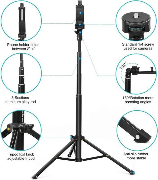 Alt view image 3 of 7 - Selfie Stick Tripod 52 Inch Cell Phone iPhone Tripod Stand with Bluetooth Remote Smartphone for iPhone 11 Xs X 6 7 8, Android Cellphone Gopro Camera Mount Portable Monopod Feet Travel Lightweight