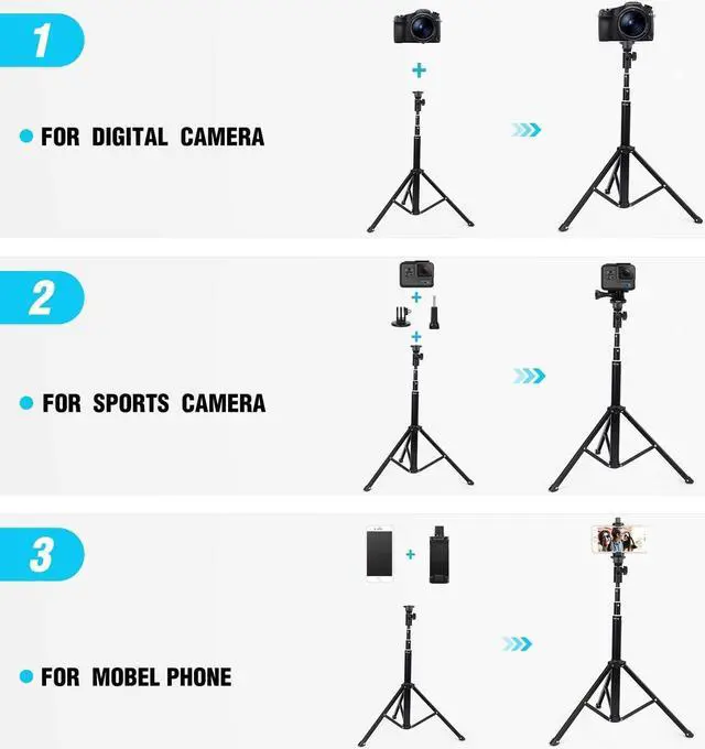 Alt view image 5 of 7 - Selfie Stick Tripod 52 Inch Cell Phone iPhone Tripod Stand with Bluetooth Remote Smartphone for iPhone 11 Xs X 6 7 8, Android Cellphone Gopro Camera Mount Portable Monopod Feet Travel Lightweight