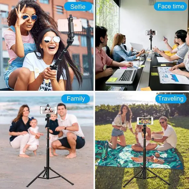 Alt view image 6 of 7 - Selfie Stick Tripod 52 Inch Cell Phone iPhone Tripod Stand with Bluetooth Remote Smartphone for iPhone 11 Xs X 6 7 8, Android Cellphone Gopro Camera Mount Portable Monopod Feet Travel Lightweight