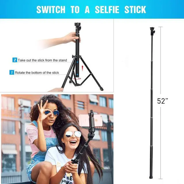 Alt view image 7 of 7 - Selfie Stick Tripod 52 Inch Cell Phone iPhone Tripod Stand with Bluetooth Remote Smartphone for iPhone 11 Xs X 6 7 8, Android Cellphone Gopro Camera Mount Portable Monopod Feet Travel Lightweight
