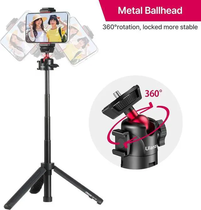 Alt view image 4 of 7 - Ulanzi MT-16 Camera Tripod Stand Holder, Mini Tabletop Tripod Selfie Stick with Cold Shoe, Compatible with iPhone 16 Canon G7X Mark III Sony ZV-1 RX100 Osmo Pocket3 Vlogging Filmmaking Live Streaming