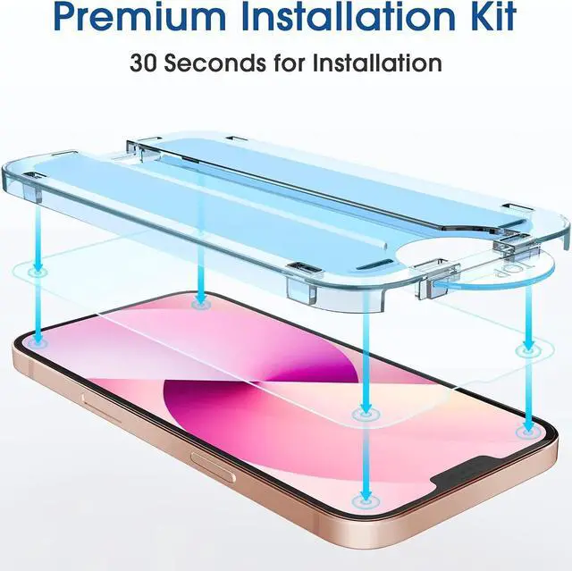 Alt view image 2 of 6 - amFilm OneTouch Glass Screen Protector Compatible with iPhone 13 Mini 5.4" 2021 with Easy Installation Kit, Full Coverage Case Friendly, Tempered Glass, 2 Pack