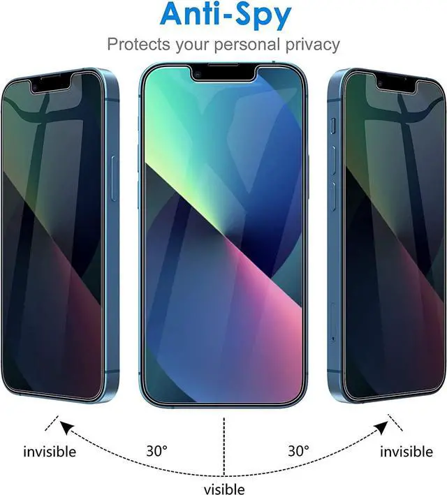 Alt view image 4 of 7 - Privacy Screen Protector for iPhone 16e 2025 iPhone 13/13 Pro 6.1-Inch Anti Spy Tempered Glass Film 2-Pack