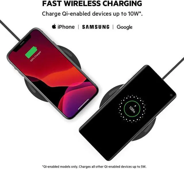 Alt view image 2 of 6 - Quick Charge Wireless Charging Pad - 10W Qi-Certified Charger Pad for  iPhone  Galaxy Pixel  & More Charge While Listening to Music Streaming Videos - Black (No PSU)