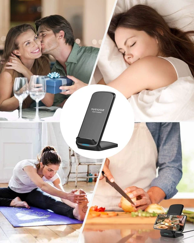 Alt view image 6 of 6 - Fast Wireless Charger, NANAMI Qi Charger Stand with QC3.0 Adapter USB Charger for iPhone 14/13/12/12 Mini/11 Pro Max/SE 2/XS/XR/X/8, 10W Fast Charge Samsung Galaxy S22/S21/S20 fe/S10/S9,Note20,Pixel 6