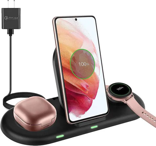 Main image of 3 in 1 Wireless Charging Station Docking, Wireless Charger Stand Compatible with Samsung Galaxy Z Flip 3 S22 S21+ S20 S10+ Note 20 Note 10+, Samsung Galaxy Watch 4 Active 2 Gear S3 S4, Galaxy Buds Pro
