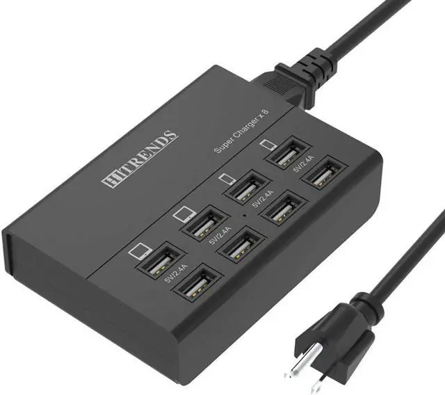 Main image of USB Charger, HITRENDS 8 Ports Charging Station 60W/12A Multi Port USB Charger Hub for Multiple Devices (5ft Cord, Black)