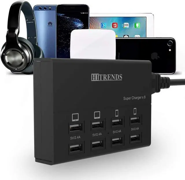 Alt view image 2 of 6 - USB Charger, HITRENDS 8 Ports Charging Station 60W/12A Multi Port USB Charger Hub for Multiple Devices (5ft Cord, Black)