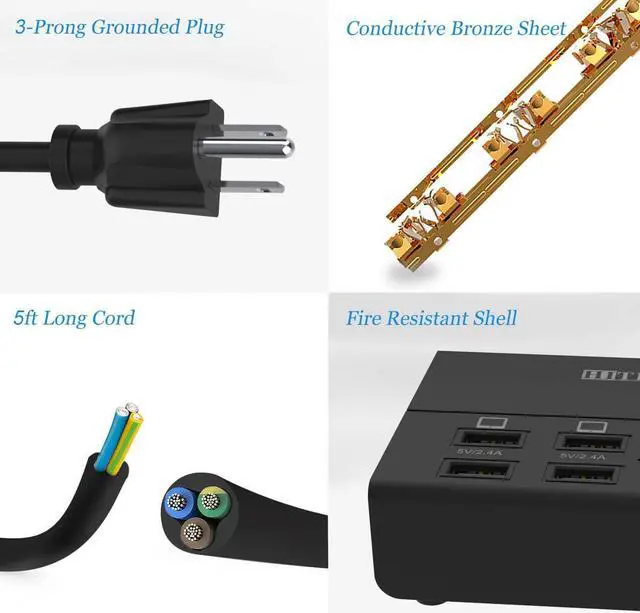 Alt view image 4 of 6 - USB Charger, HITRENDS 8 Ports Charging Station 60W/12A Multi Port USB Charger Hub for Multiple Devices (5ft Cord, Black)