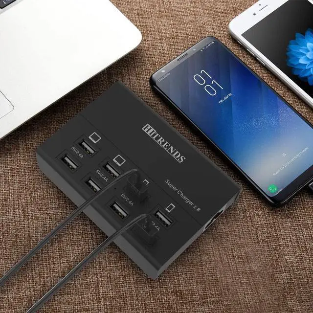 Alt view image 6 of 6 - USB Charger, HITRENDS 8 Ports Charging Station 60W/12A Multi Port USB Charger Hub for Multiple Devices (5ft Cord, Black)