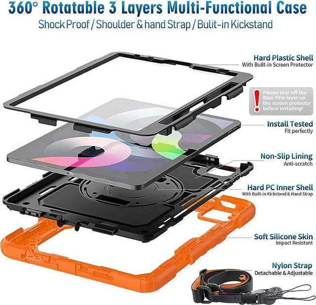 Alt view image 3 of 7 - iPad Air 5 Case 2022 /iPad Air 4 Case with Pencil Holder, iPad Air 5th/4th Generation Case [Supports Pencil 2nd Gen Charging] Shockproof Protector Cases for iPad 10.9 Inch Stand Case, Orange