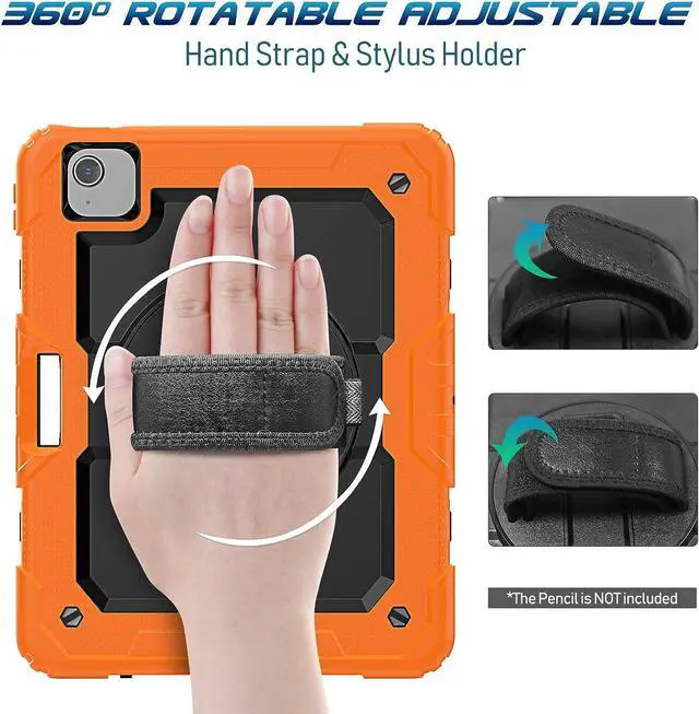 Alt view image 4 of 7 - iPad Air 5 Case 2022 /iPad Air 4 Case with Pencil Holder, iPad Air 5th/4th Generation Case [Supports Pencil 2nd Gen Charging] Shockproof Protector Cases for iPad 10.9 Inch Stand Case, Orange