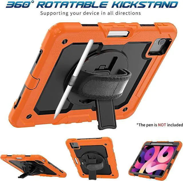 Alt view image 5 of 7 - iPad Air 5 Case 2022 /iPad Air 4 Case with Pencil Holder, iPad Air 5th/4th Generation Case [Supports Pencil 2nd Gen Charging] Shockproof Protector Cases for iPad 10.9 Inch Stand Case, Orange