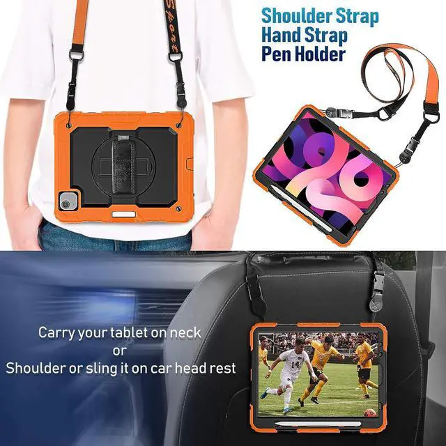 Alt view image 6 of 7 - iPad Air 5 Case 2022 /iPad Air 4 Case with Pencil Holder, iPad Air 5th/4th Generation Case [Supports Pencil 2nd Gen Charging] Shockproof Protector Cases for iPad 10.9 Inch Stand Case, Orange
