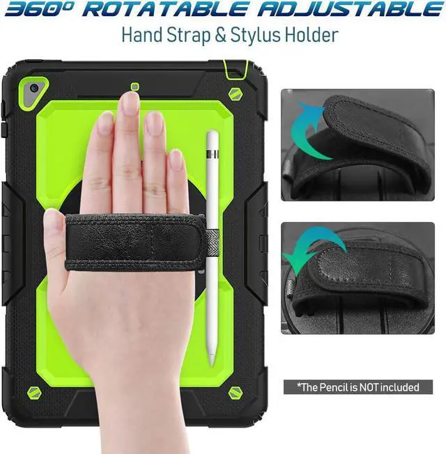 Alt view image 3 of 7 - Case for iPad 6th/ 5th Generation 9.7 Inch 2018/2017 Case with Rotating Stand Handle Strap, Full-Body Silicone+PC Durable Sturdy Protective Case for iPad 5th/ 6th Gen/Air 2/ Pro 9.7 -Green