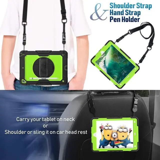Alt view image 4 of 7 - Case for iPad 6th/ 5th Generation 9.7 Inch 2018/2017 Case with Rotating Stand Handle Strap, Full-Body Silicone+PC Durable Sturdy Protective Case for iPad 5th/ 6th Gen/Air 2/ Pro 9.7 -Green