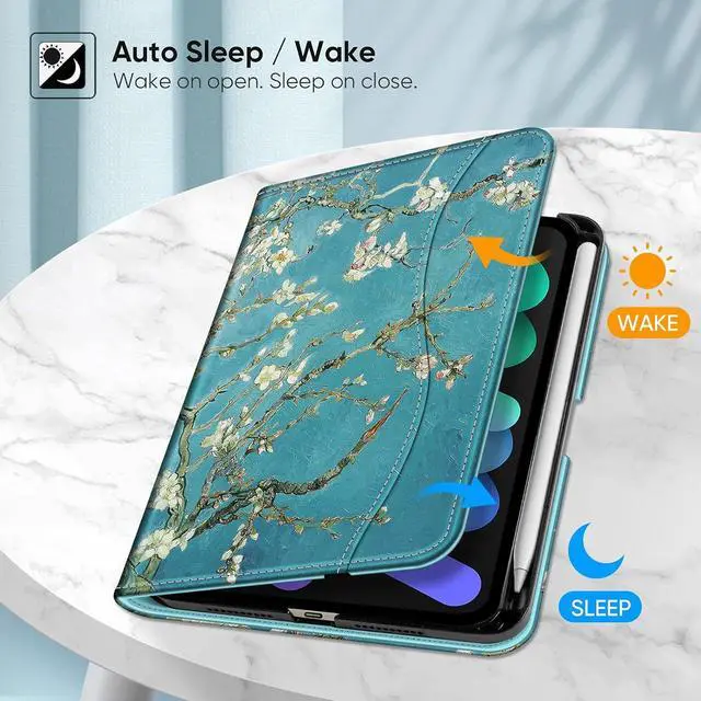 Alt view image 3 of 7 - Fintie Folio Case for iPad Mini 7 (A17 Pro, 7th Generation) 2024 / iPad Mini 6 (6th Gen) 8.3 Inch, Multi-Angle Smart Stand Cover with Pencil Holder & Pocket, Auto Sleep/Wake, Blossom