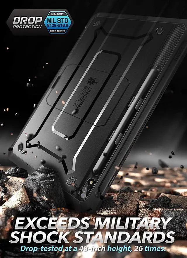 Alt view image 5 of 7 - UB Pro Series Case Designed for  Galaxy Tab S7 Plus (2020) / S8 Plus (2022) 12.4 inch  with Built-in Screen Protector & S Pen Holder Full-Body Rugged Heavy Duty Case (Black)
