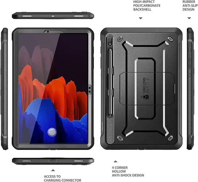 Alt view image 7 of 7 - UB Pro Series Case Designed for  Galaxy Tab S7 Plus (2020) / S8 Plus (2022) 12.4 inch  with Built-in Screen Protector & S Pen Holder Full-Body Rugged Heavy Duty Case (Black)